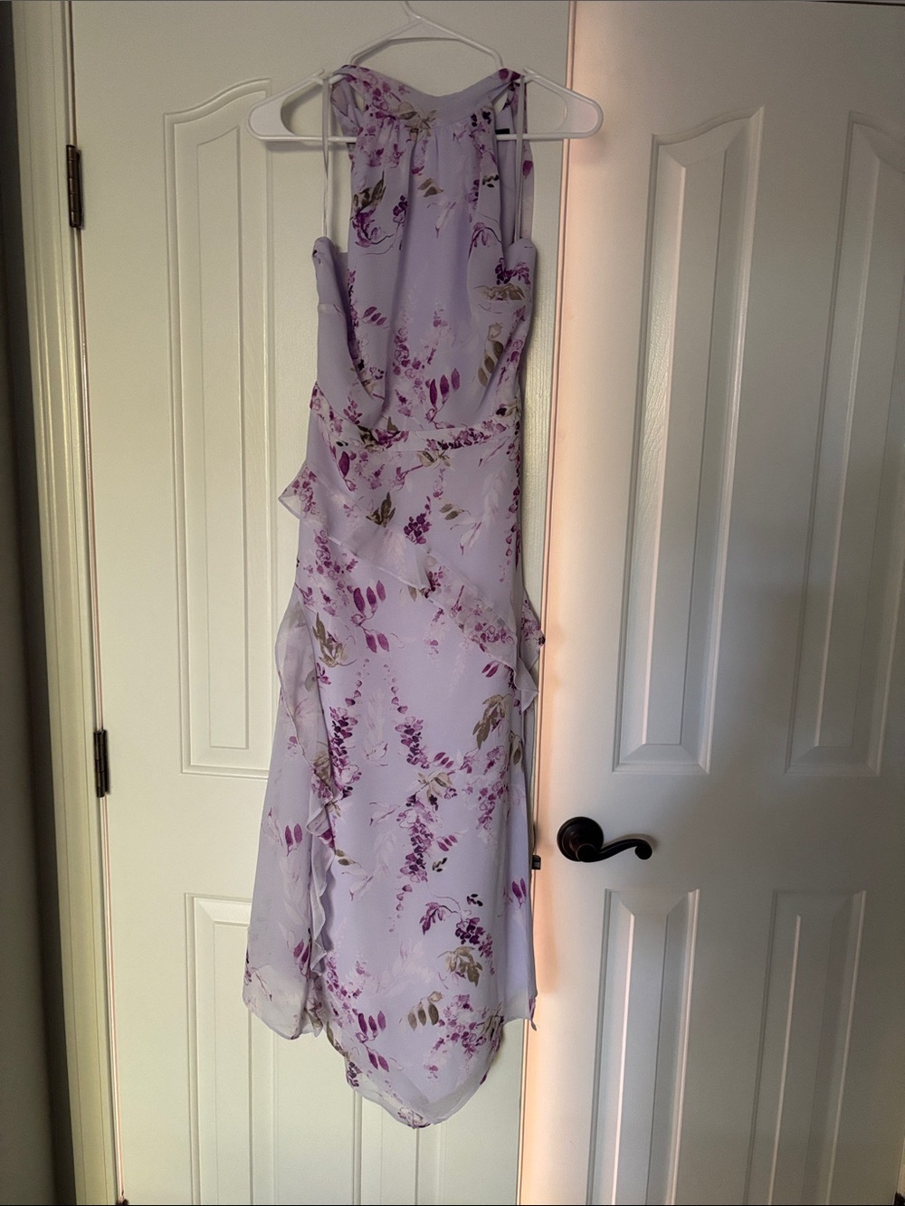 White House Black Market Lilac Floral Ruffle Maxi Dress